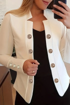 White Casual Solid Buttons Turn-back Collar Outerwear