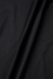 Schwarze Promi-Kleider in Übergröße mit einfarbigem Patchwork-O-Ausschnitt und Wickelrock