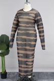 Schwarze Promis Farbblock-Patchwork Durchsichtiges langes Kleid mit O-Ausschnitt in Übergröße