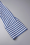 Blue Casual Striped Print Patchwork Turndown Collar Long Sleeve Dresses