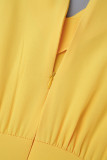 黄色のエレガントな固体包帯パッチワーク V ネック A ライン ドレス