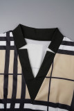 Kaki élégant imprimé patchwork avec ceinture col en V jupe crayon robes (ceinture incluse)
