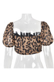 T-shirts à col carré en patchwork léopard sexy imprimé léopard