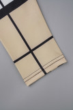 Kaki elegante print patchwork met riem V-hals kokerrokjurken (inclusief riem)