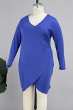 Темно-синяя сексуальная однотонная лоскутная юбка с V-образным вырезом и запахом, платья больших размеров
