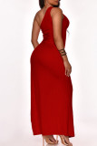 Red Street – robe longue à bandes, couleur unie, Patchwork, cordon de serrage, ouverture haute, asymétrique, épaule dénudée
