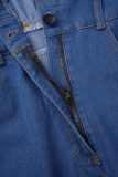 Blue Street Sólido Patchwork Bolso Fivela Alta Abertura Turndown Collar Manga Longa Vestidos Jeans Soltos