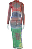 Платье с цветным уличным принтом в стиле пэчворк с круглым вырезом и принтом Платья