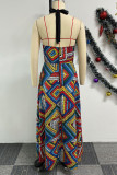 Multicolor Casual Sweet Daily Elegant Vacation Mixed Printing Printing Contrast Halter A Line Dresses