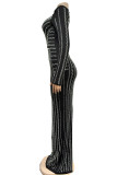 Black Elegant Patchwork Slit Hot Drill Long Dress Dresses