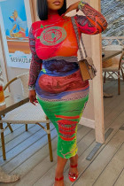 Color Street Print Patchwork O Cuello Vestido estampado Vestidos