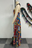 Robes trapèze multicolores décontractées, douces, élégantes, pour vacances, impression mixte, contraste, col licou, quotidien