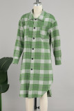 Vêtements d'extérieur à col chemise et boucle de poche en patchwork à carreaux de célébrités vert