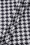 Zwart-wit casual print patchwork knopen ritssluiting O-hals lange mouw twee stukken