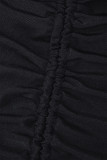 Vestido longo preto sexy com retalhos sólidos e cordão de abertura alta com alça espaguete