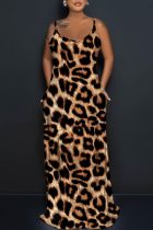 Леопардовый принт сексуальный повседневный принт с открытой спиной на тонких бретельках длинное платье платья