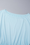 Azul claro casual sólido patchwork cordão com cordão no ombro macacão regular