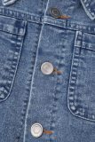 Deep Blue Casual Solid Patchwork Pocket Buckle Turndown Collar Short Sleeve Loose Denim Jumpsuits