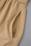 Laranja escuro elegante sólido patchwork draw string fold o pescoço vestidos de saia de um passo