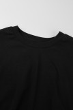 Schwarzes, sexy, solides Patchwork-Minikleid mit Falten und O-Ausschnitt