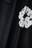 Due pezzi manica lunga colletto con cappuccio cerniera patchwork stampa casual nero