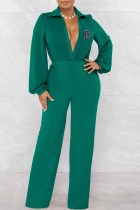 Groene sexy print letter V-hals jumpsuits