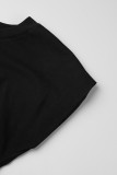 Черные сексуальные однотонные лоскутные мини-платья со складками и круглым вырезом
