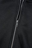 Nero Street Solid Patchwork Draw String Pocket Cerniera Colletto con cappuccio Manica lunga Due pezzi