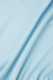 Azul claro casual sólido patchwork cordão com cordão no ombro macacão regular