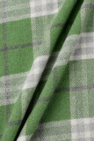 Ropa de abrigo celebridades cuadros patchwork bolsillo hebilla cuello camisero verde