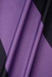 Lila elegante Farbblock-Patchwork-Knöpfe und kontrastierende A-Linien-Kleider mit O-Ausschnitt