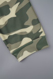 Camuflagem casual camuflagem estampa patchwork cordão bolso gola com capuz plus size duas peças