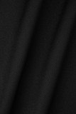 Zwarte zoete effen pailletten patchwork zak met rits O-hals omwikkelde rokjurken