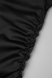 Black Street Solid Patchwork Fold O Neck Sheath Dresses