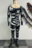 Black Sexy Casual Street Daily Simplicity Mixed Printing Printing Square Collar Long Sleeve Two Pieces