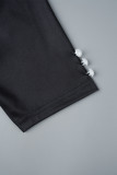 Lila elegante Farbblock-Patchwork-Knöpfe und kontrastierende A-Linien-Kleider mit O-Ausschnitt