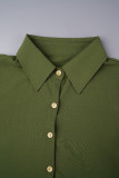 Verde militar Casual Sólido Vendaje Patchwork Hebilla Cuello camisero Vestido camisero Vestidos