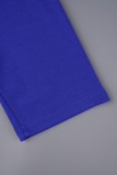 Королевские синие элегантные однотонные лоскутные платья-юбка-карандаш с воланами и застежкой-молнией с круглым вырезом