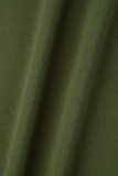 Armeegrünes, lässiges, einfarbiges Hemdkleid mit Patchwork-Schnalle und Hemdkragen