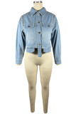 Blue Street - Veste en jean classique à manches longues et col rabattu avec boucle en patchwork uni