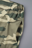 Camuflagem casual camuflagem estampa patchwork cordão bolso gola com capuz plus size duas peças