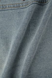 Hellblaue Street Solid Patchwork-Reißverschluss-Jeansröcke mit niedriger Taille und normaler Taille