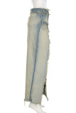 Gonne di jeans dritte a vita media con cerniera e bottoni con tasca patchwork a cambiamento graduale di Blue Street
