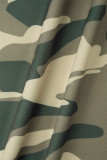 Mandarijnrood Casual camouflageprint Patchwork Zak met trekkoord Kraag met capuchon Grote maat twee stuks