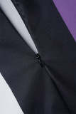 Violet élégant bloc de couleur Patchwork boutons contraste O cou une ligne robes