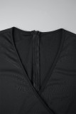 Zwarte casual effen bandage patchwork losse jumpsuits met rits en V-hals