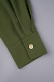 Armeegrünes, lässiges, einfarbiges Hemdkleid mit Patchwork-Schnalle und Hemdkragen