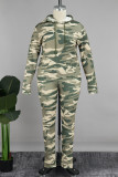 Camouflage Casual Camouflage Stampa Patchwork Disegna Tasca con cordino Colletto con cappuccio Taglie forti Due pezzi