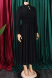 Черные элегантные однотонные лоскутные платья с круглым вырезом и трапециевидным вырезом