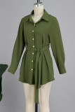 Armée vert décontracté solide pansement Patchwork boucle chemise col chemise robe robes